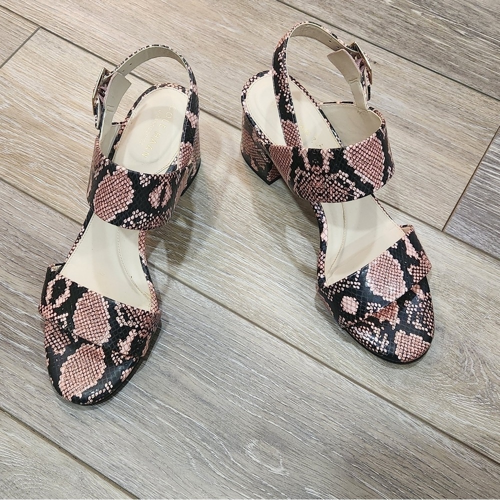 Cole Haan Pink and Black Snake Print Sandals Size 8